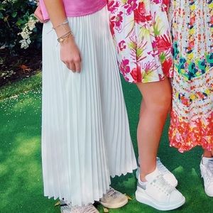 white pleated maxi skirt